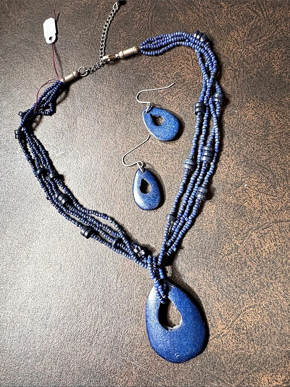 Blue Beaded Necklace & Earrings Set